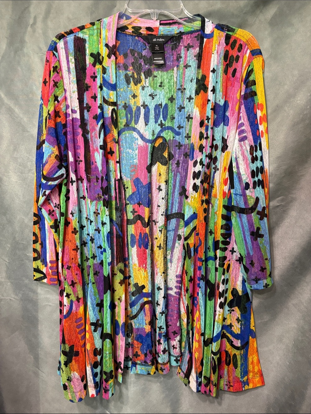 Ali Miles Multicolor Open-Front Abstract Print Cardigan